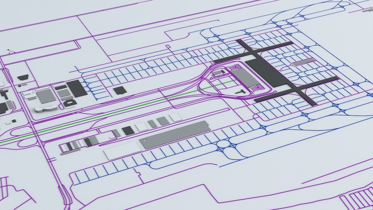 Bangkok Suvarnabhumi BKK Airport Roads Buildings Public Trans 3D model_3