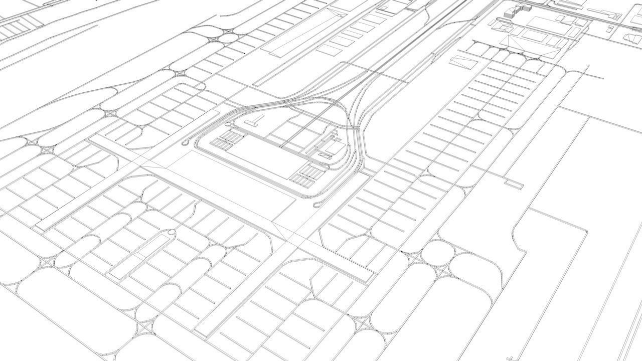 Bangkok Suvarnabhumi BKK Airport Roads Buildings Public Trans 3D model_8