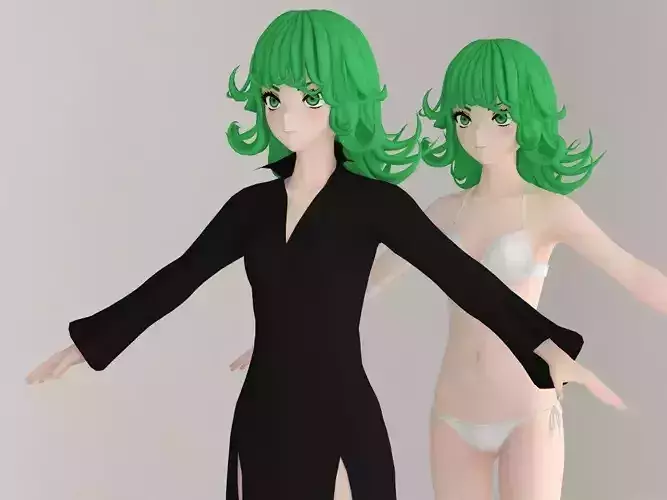 T pose nonrigged model of Tatsumaki anime girl 3D model