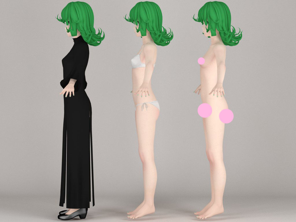 T pose nonrigged model of Tatsumaki anime girl 3D model_4