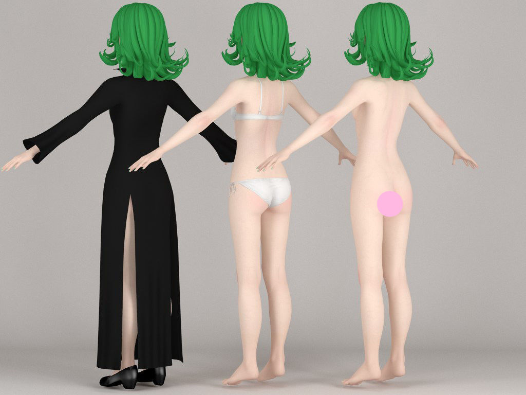 T pose nonrigged model of Tatsumaki anime girl 3D model_5