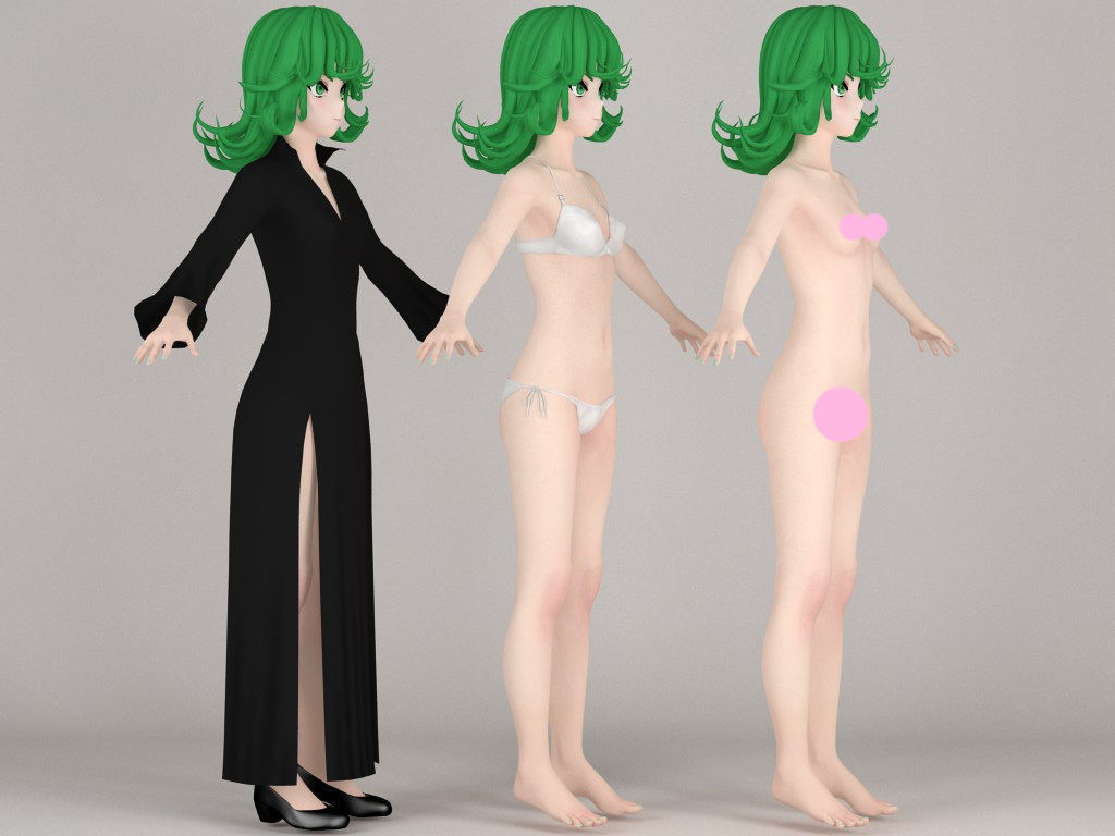 T pose rigged model of Tatsumaki anime girl 3D model_8