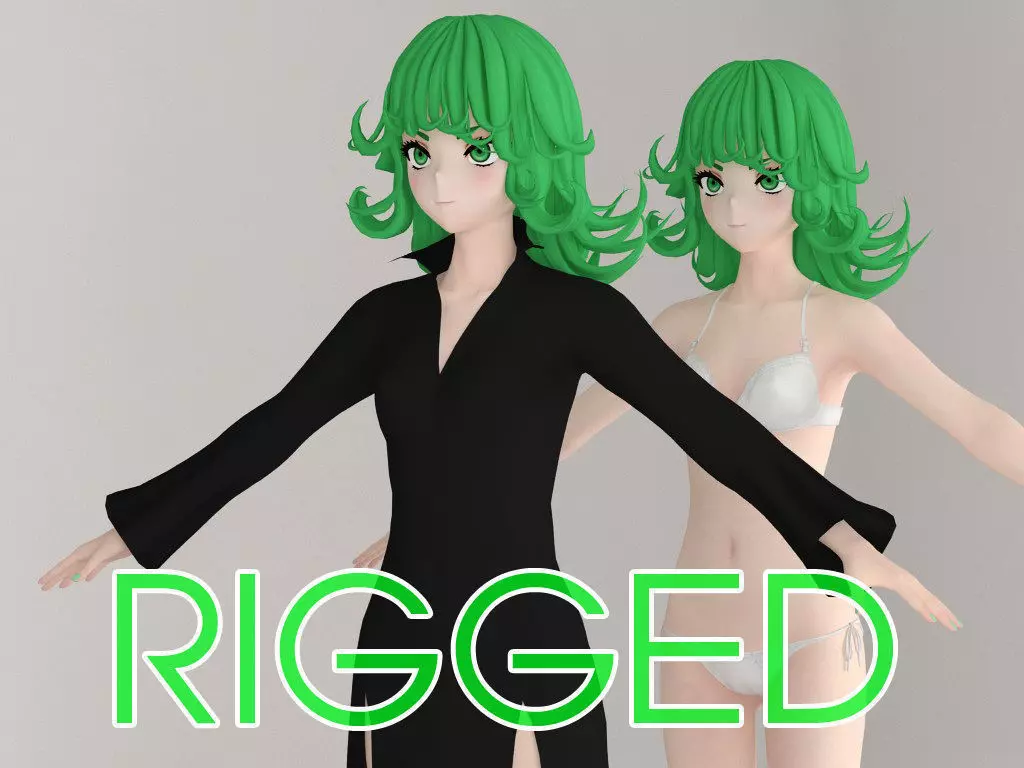 T pose rigged model of Tatsumaki anime girl 3D model_0