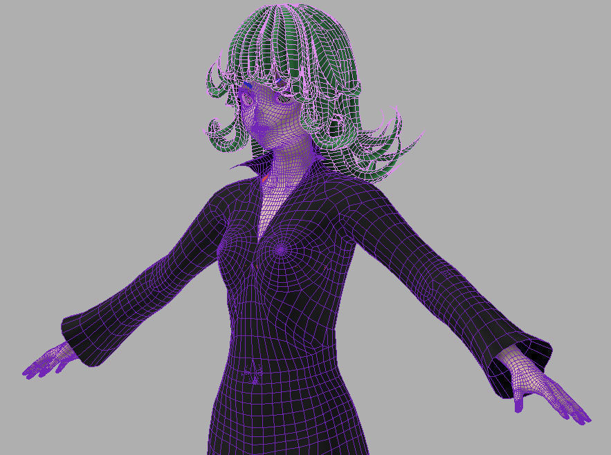 T pose rigged model of Tatsumaki anime girl 3D model_9