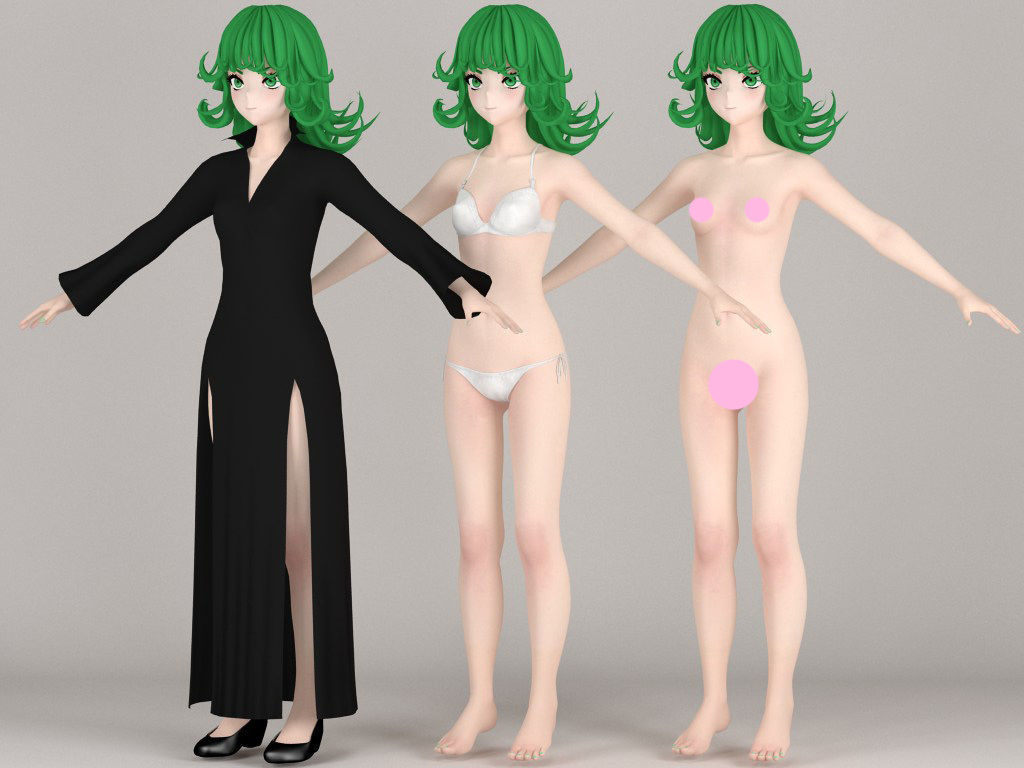 T pose rigged model of Tatsumaki anime girl 3D model_5
