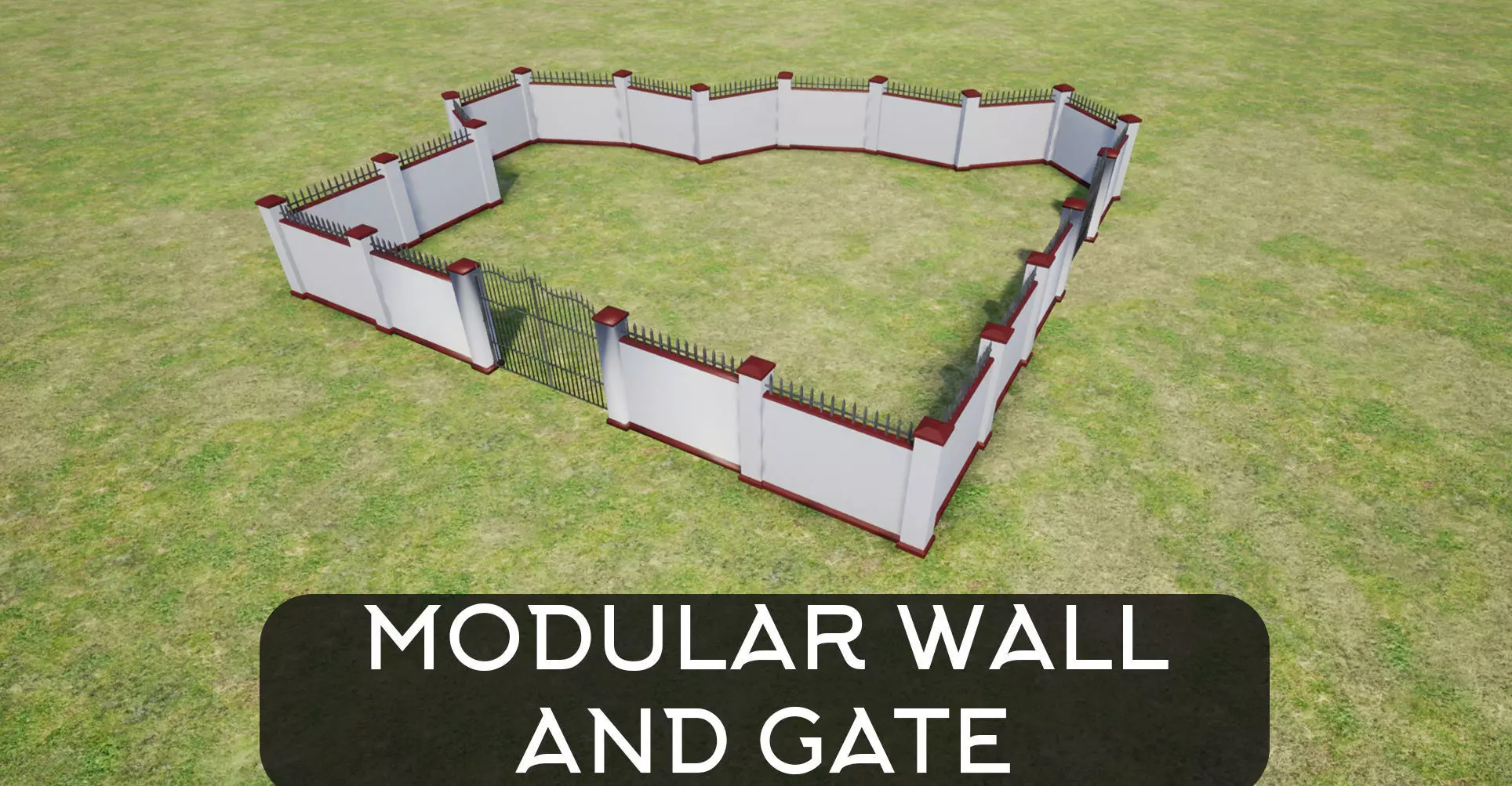 Modular Wall and Gate Low-poly 3D model_0