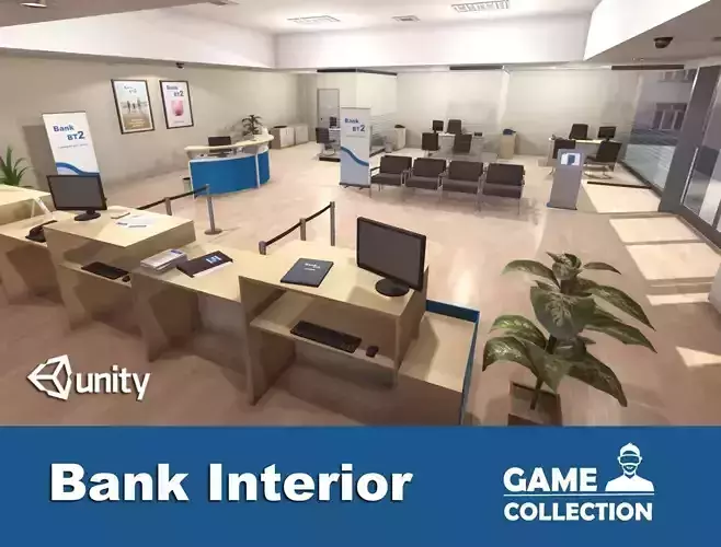 Bank Interior Low-poly 3D model