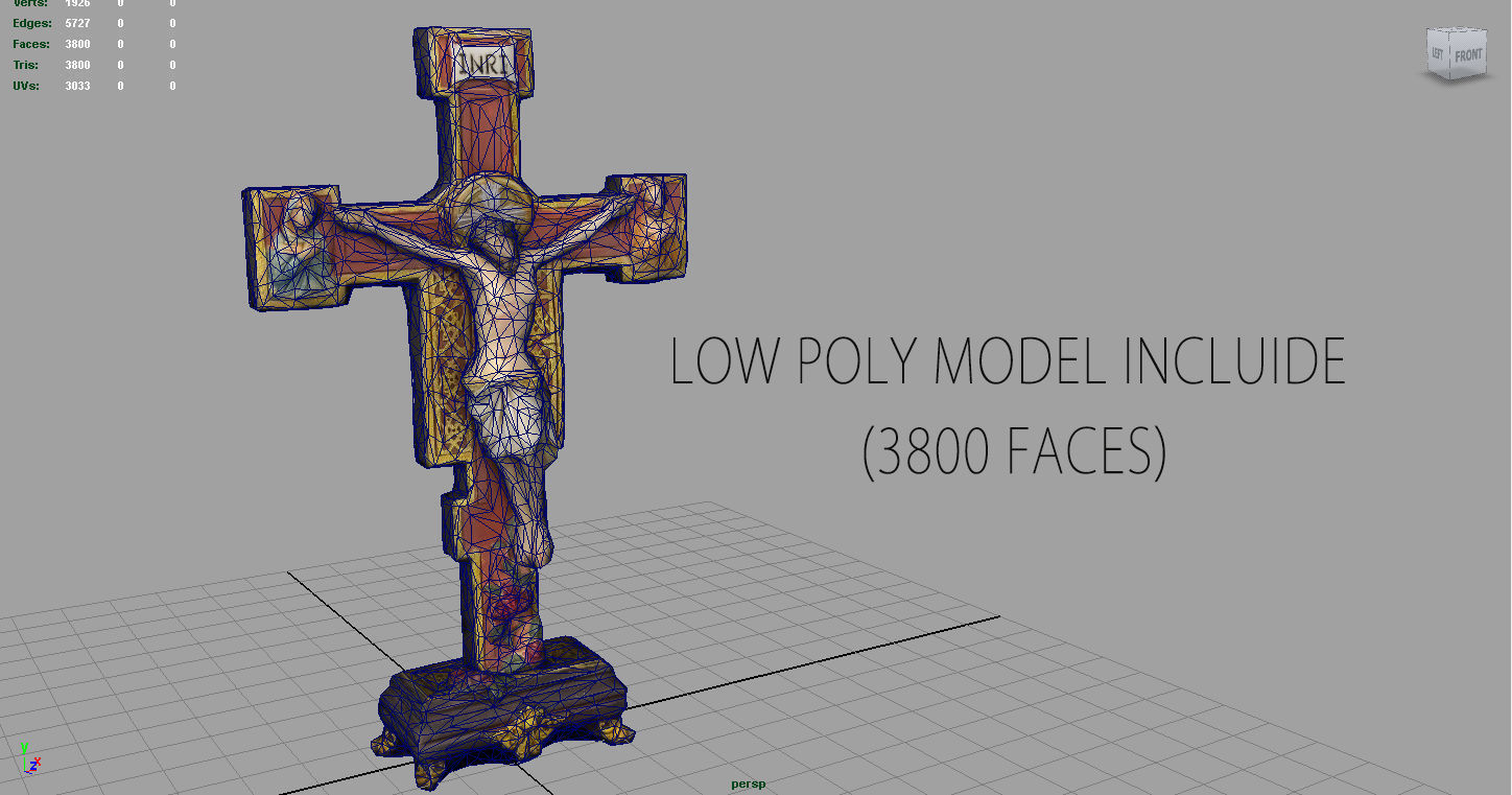 Crucifix jesus on cross Low-poly 3D model_5