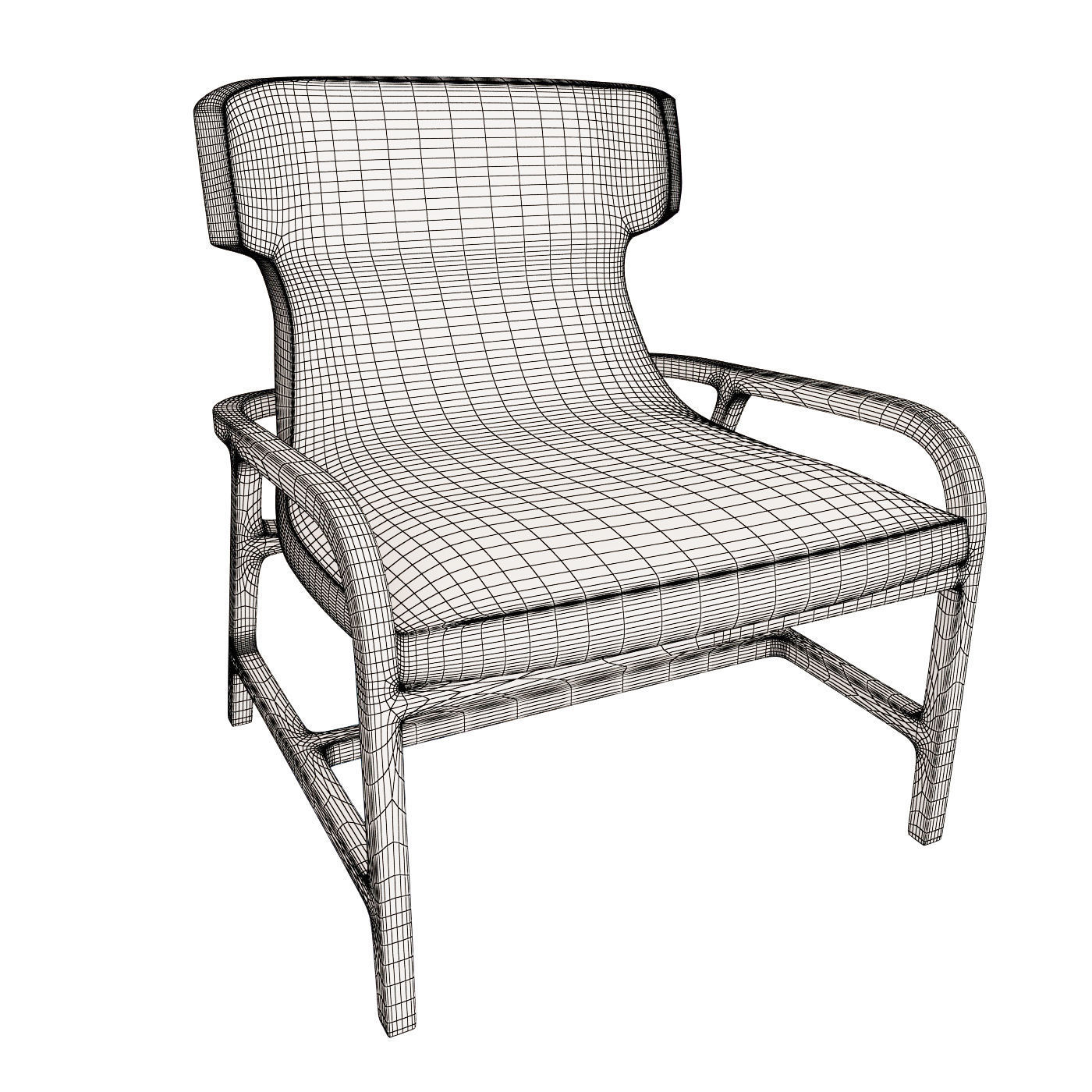 Armchair lounge chair with upholstered seat and wood frame 3D model_2