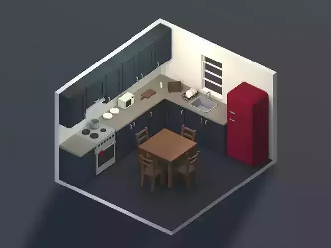 Low Poly Modular Kitchen Low-poly 3D model