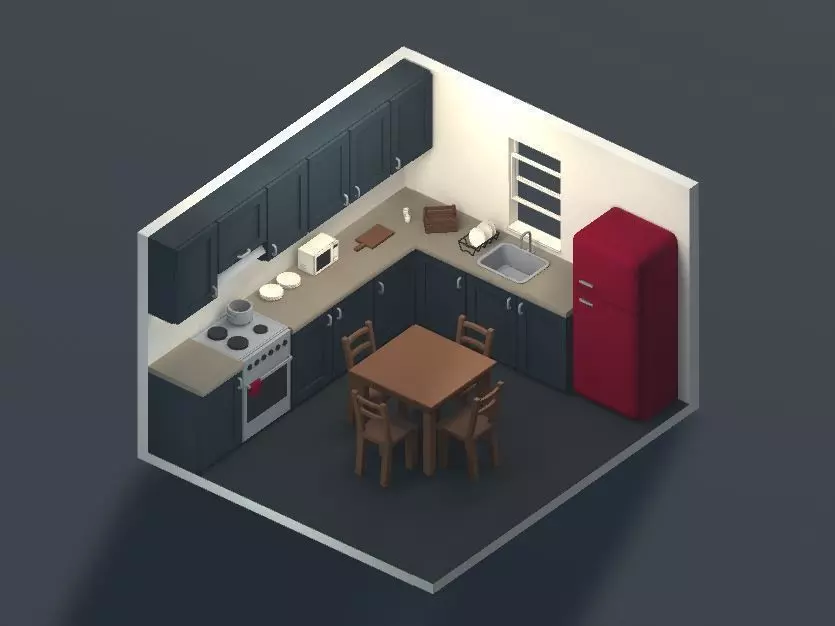 Low Poly Modular Kitchen Low-poly 3D model_0