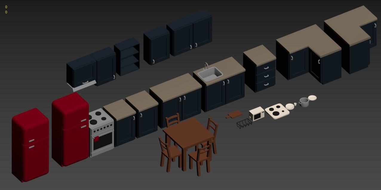 Low Poly Modular Kitchen Low-poly 3D model_5