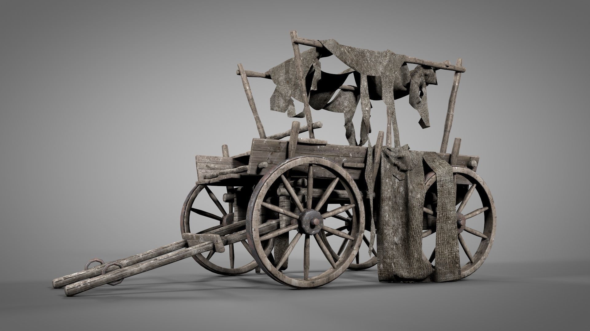 Old Cart with Fabric Animations 3D model_3