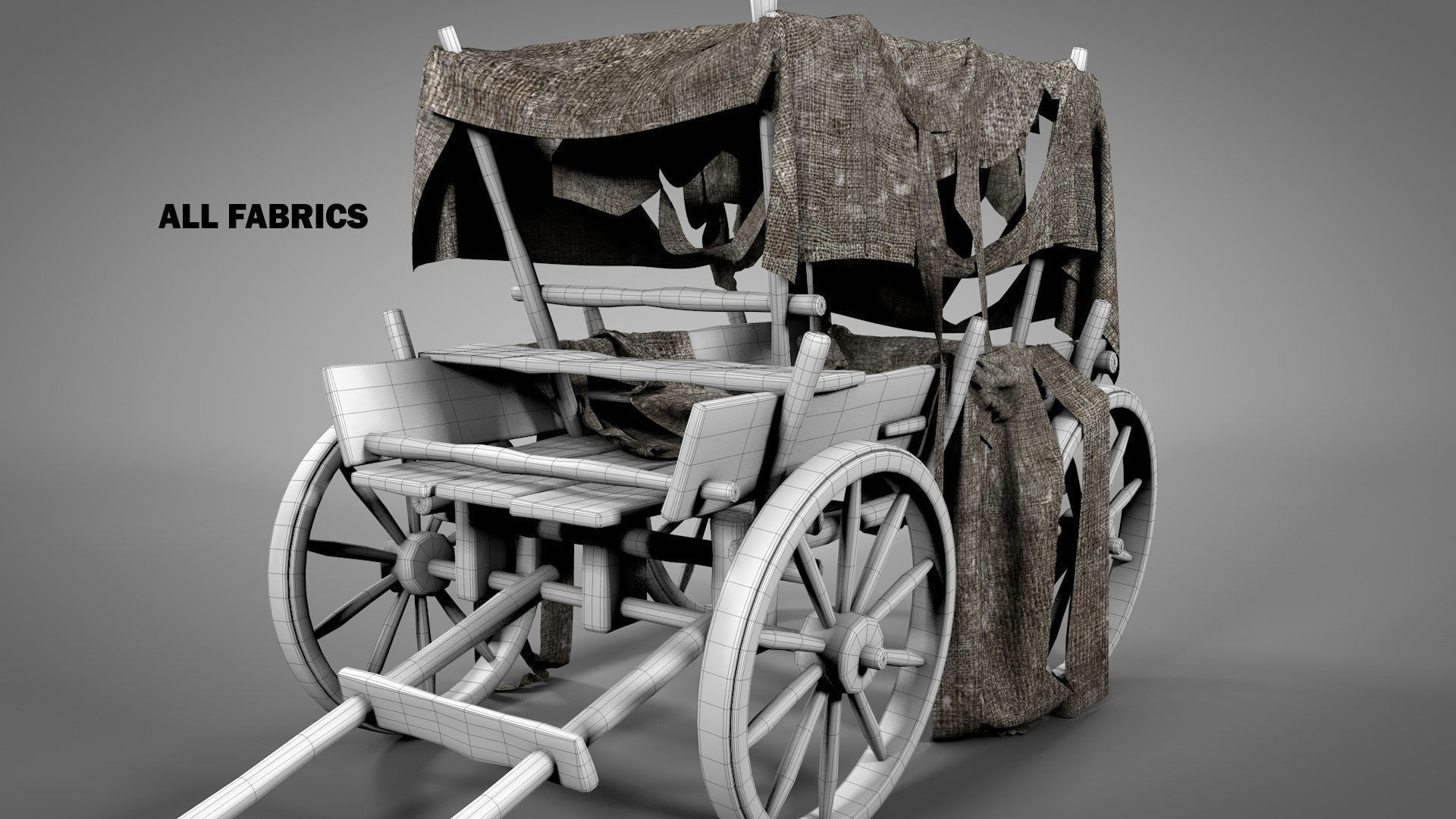 Old Cart with Fabric Animations 3D model_12