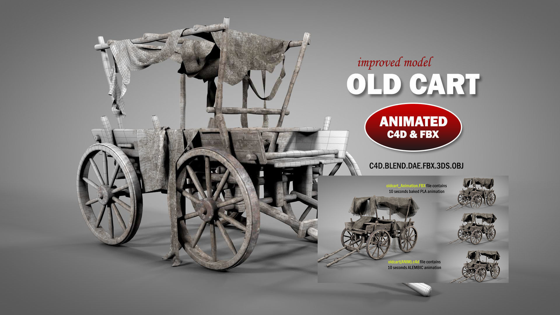 Old Cart with Fabric Animations 3D model_1