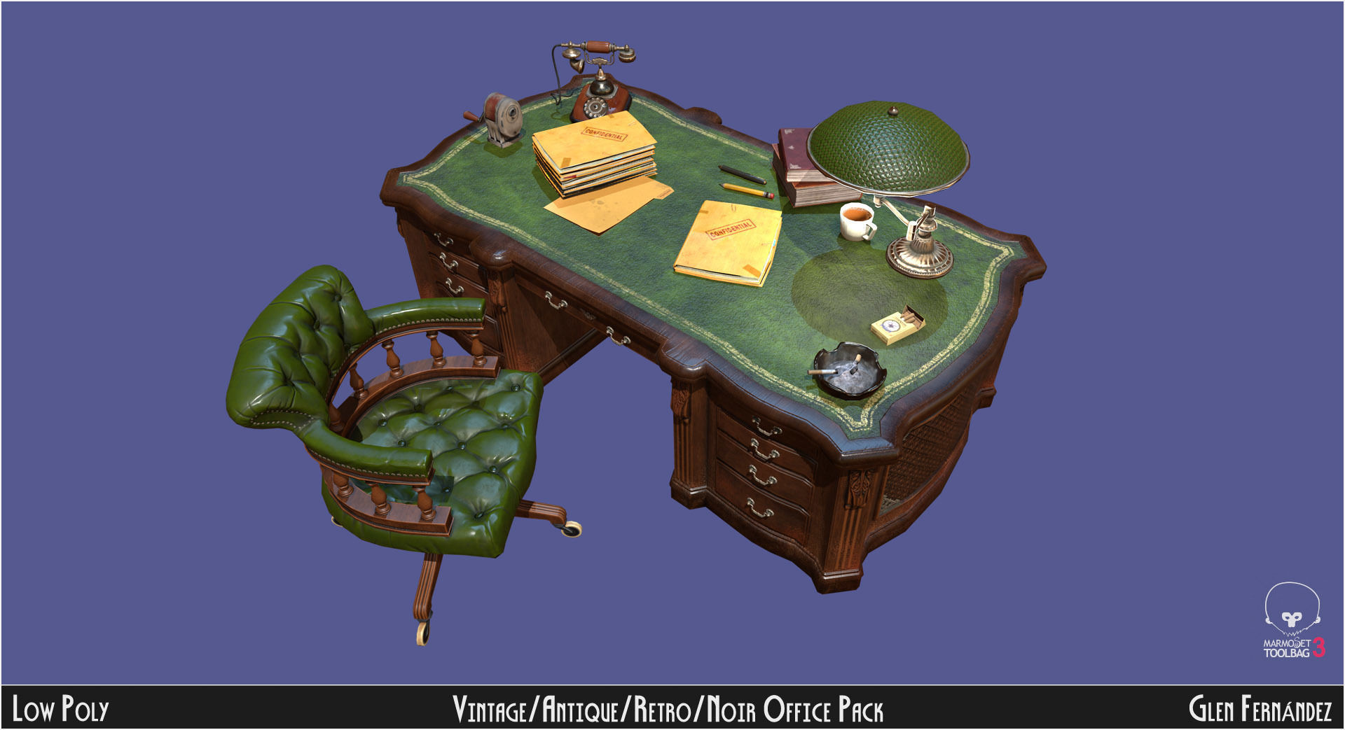 Vintage Office Asset Pack Low-poly 3D model_1