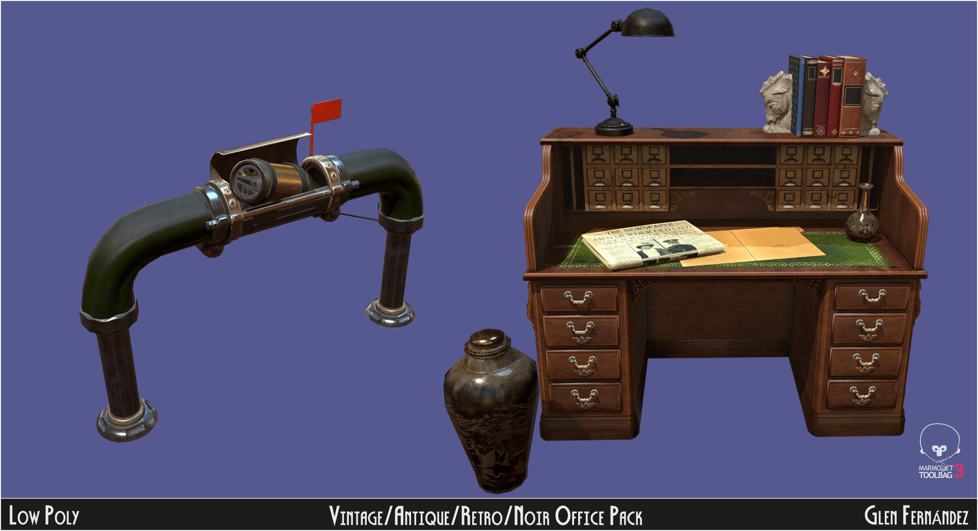 Vintage Office Asset Pack Low-poly 3D model_5