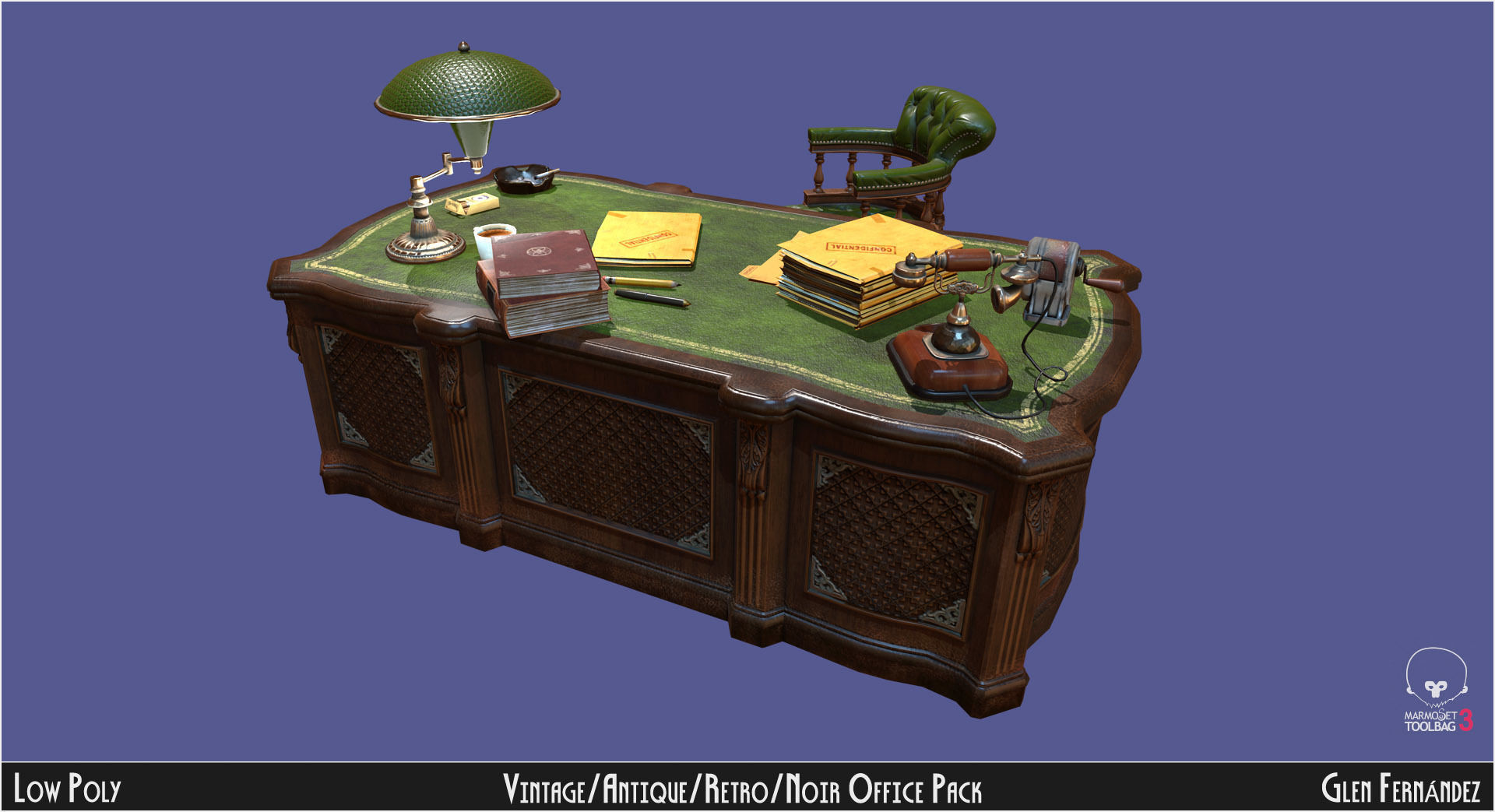 Vintage Office Asset Pack Low-poly 3D model_2