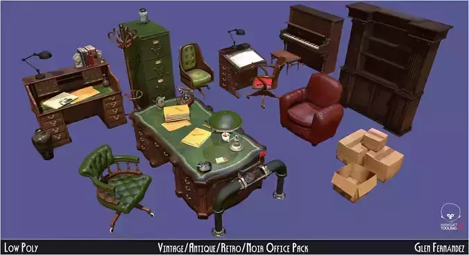 Vintage Office Asset Pack Low-poly 3D model