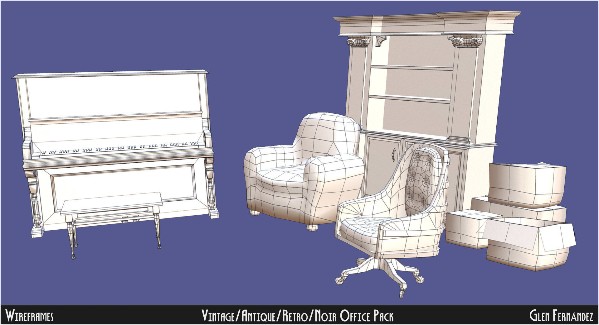 Vintage Office Asset Pack Low-poly 3D model_9