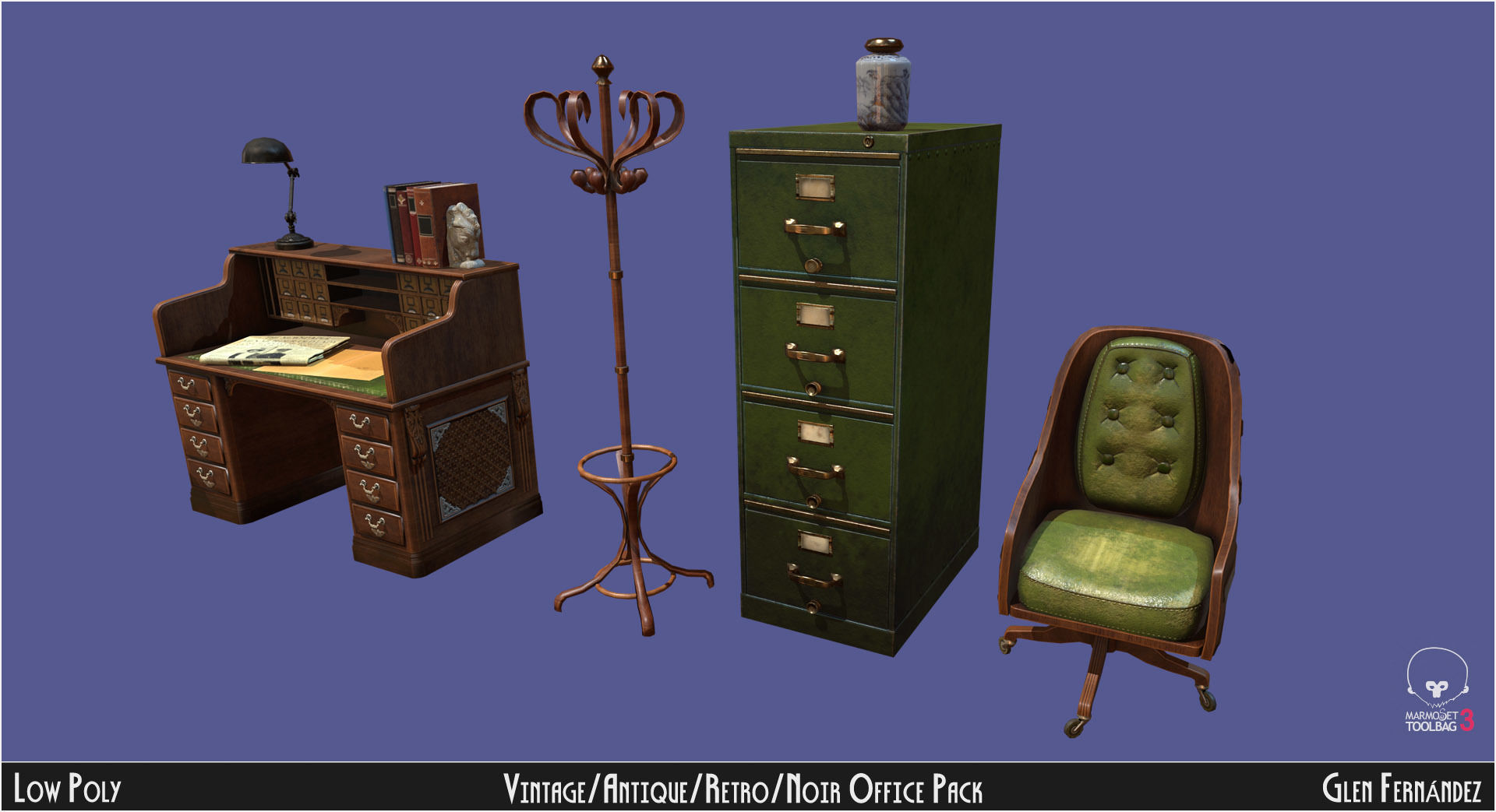 Vintage Office Asset Pack Low-poly 3D model_4