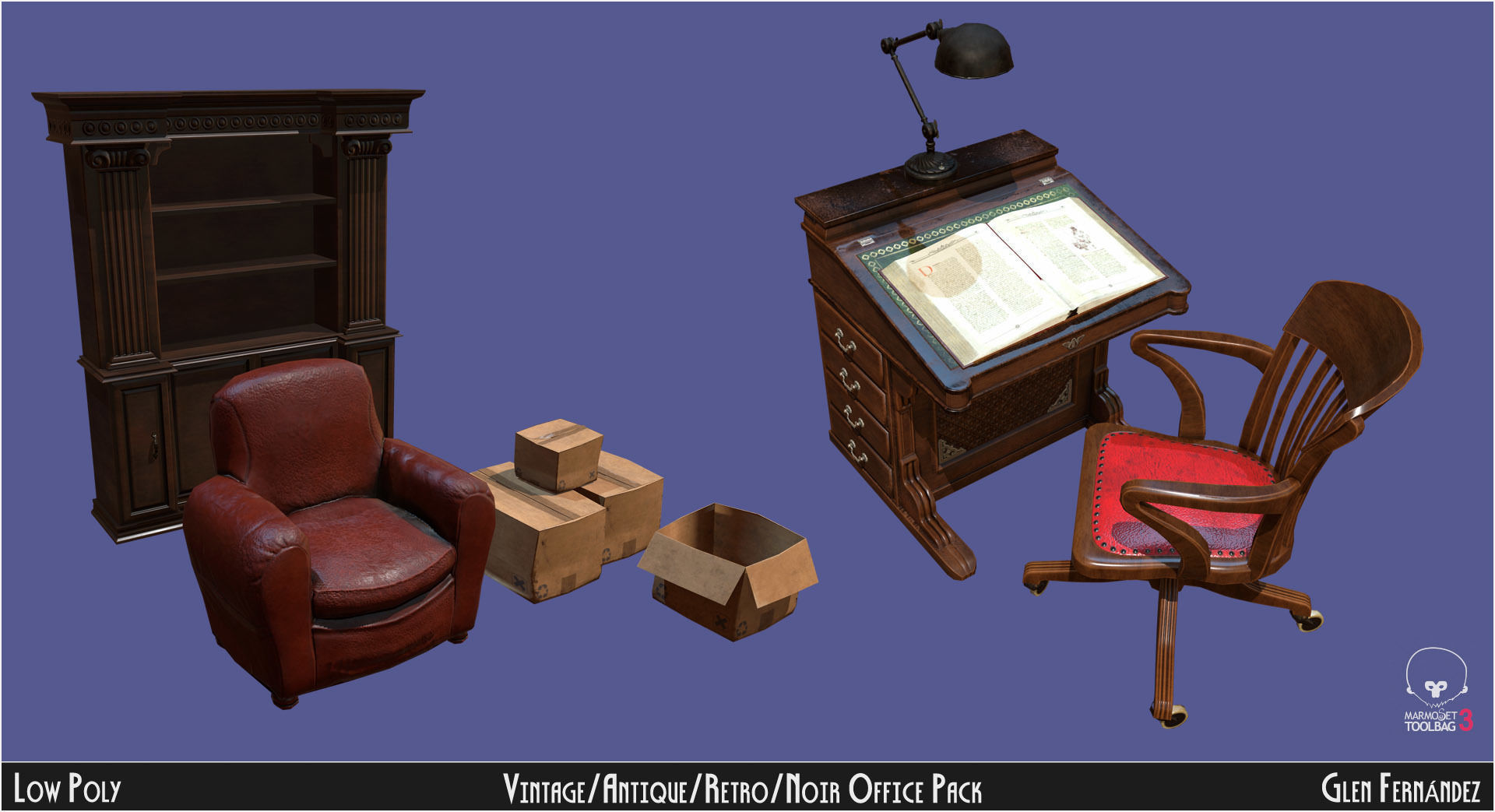 Vintage Office Asset Pack Low-poly 3D model_3