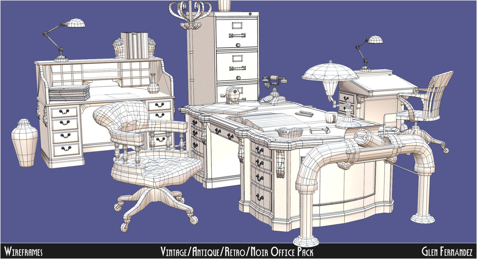 Vintage Office Asset Pack Low-poly 3D model_7