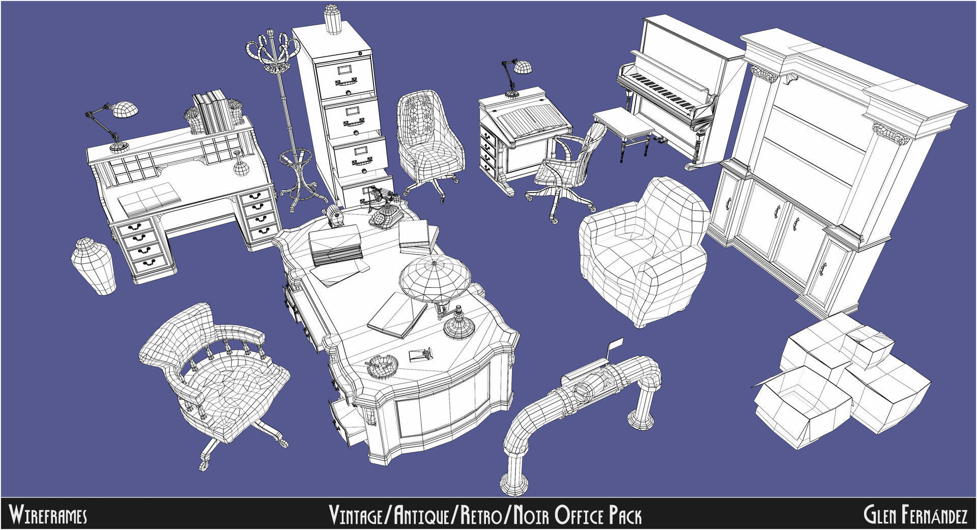 Vintage Office Asset Pack Low-poly 3D model_8