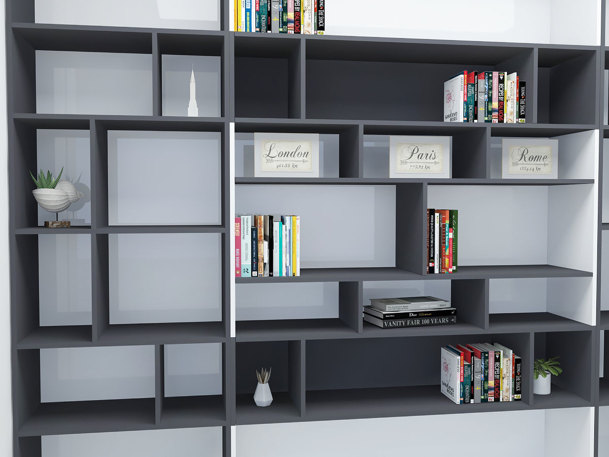 Bookcase with shelves and books 3D model_3