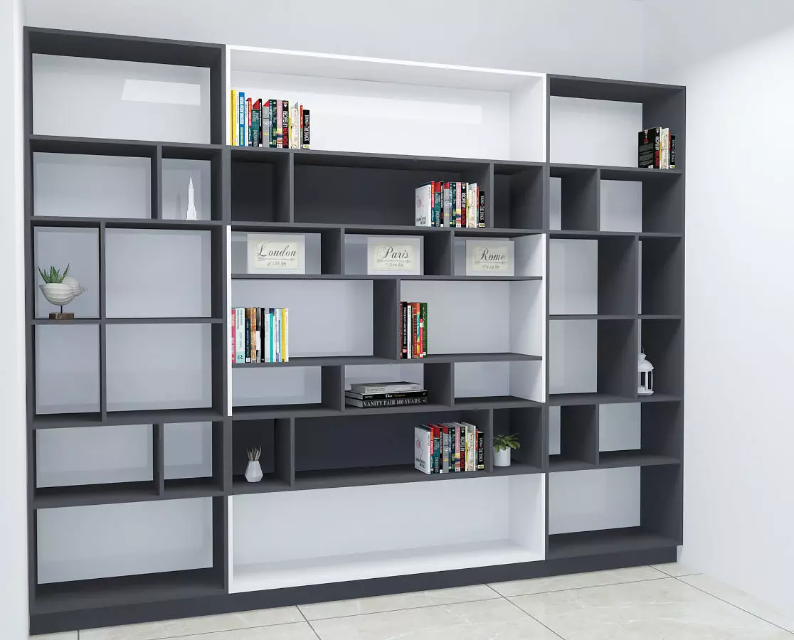 Bookcase with shelves and books 3D model_0