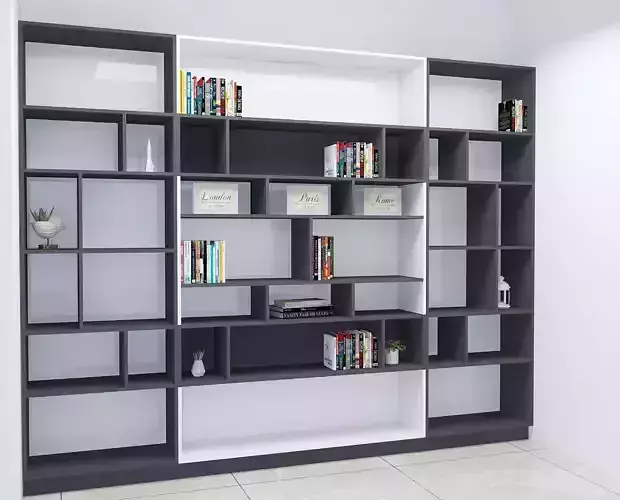 Bookcase with shelves and books 3D model