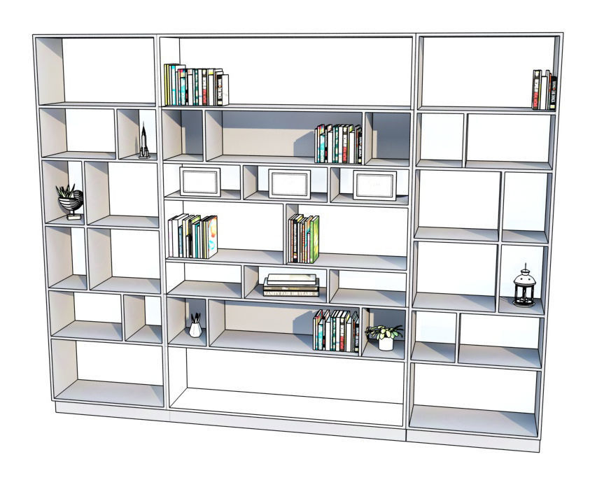 Bookcase with shelves and books 3D model_4