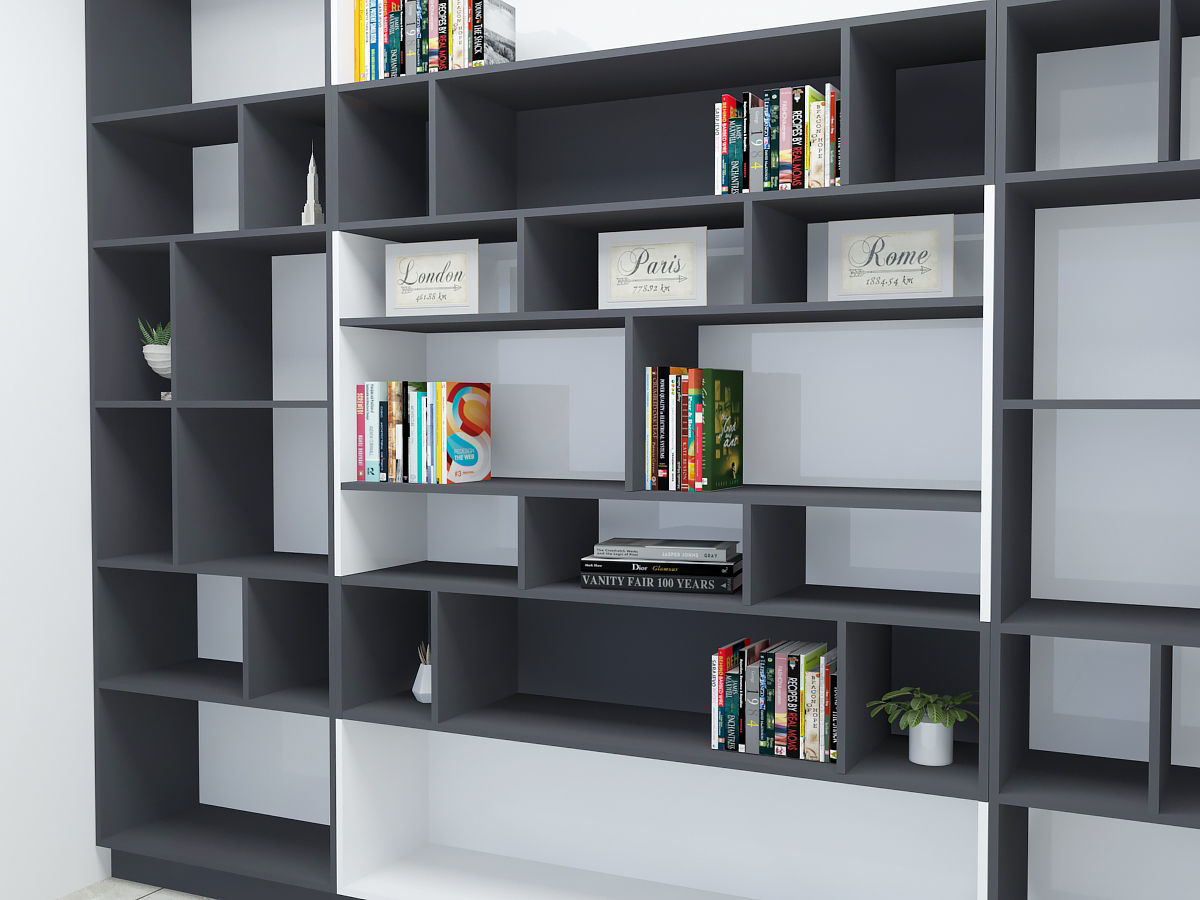 Bookcase with shelves and books 3D model_2