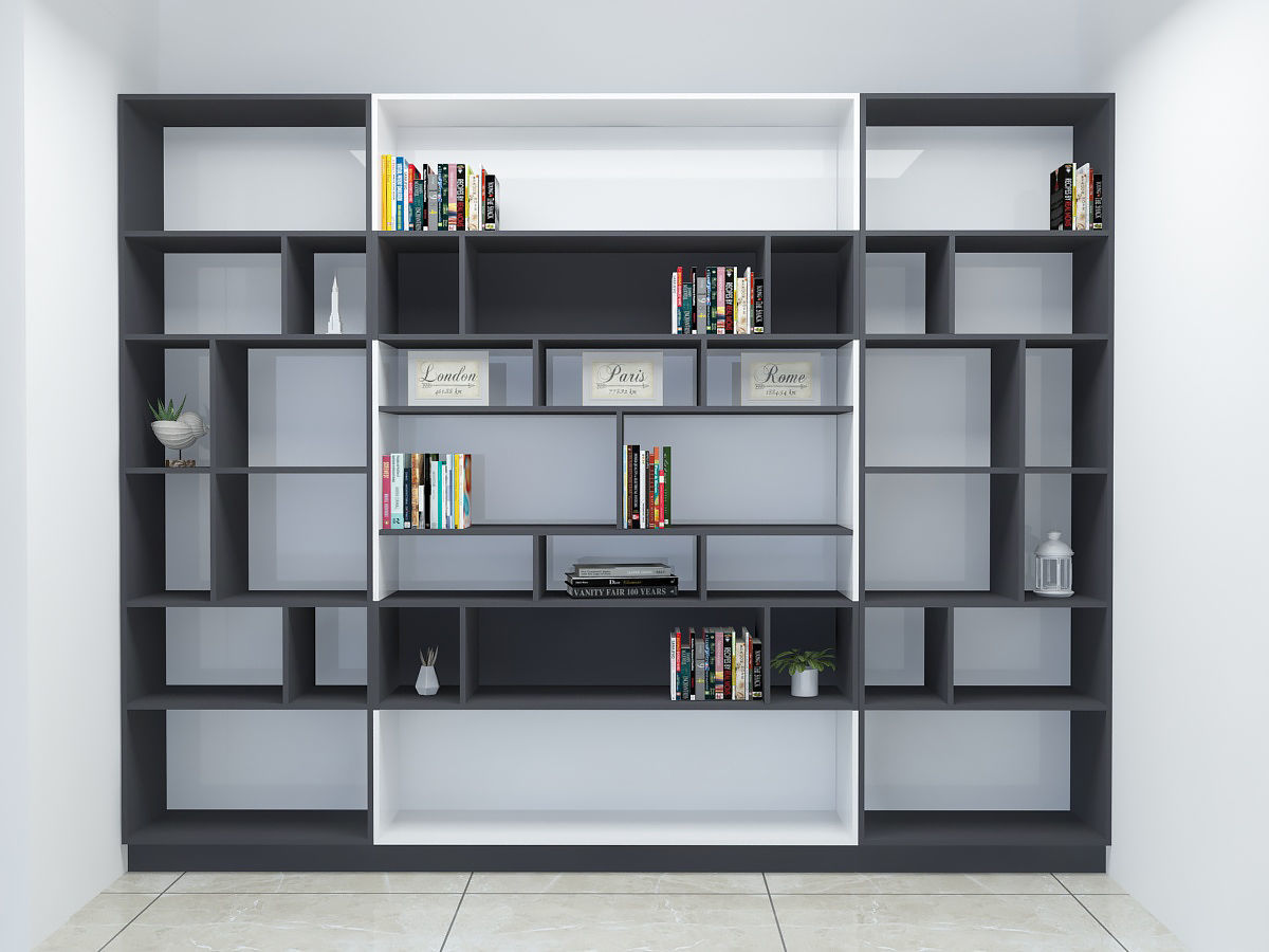 Bookcase with shelves and books 3D model_1