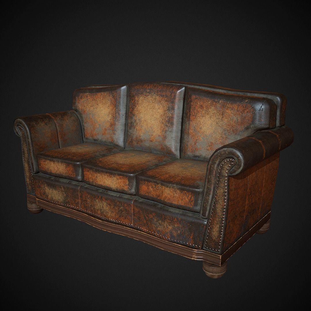 Leather Sofa  Low-poly 3D model_3