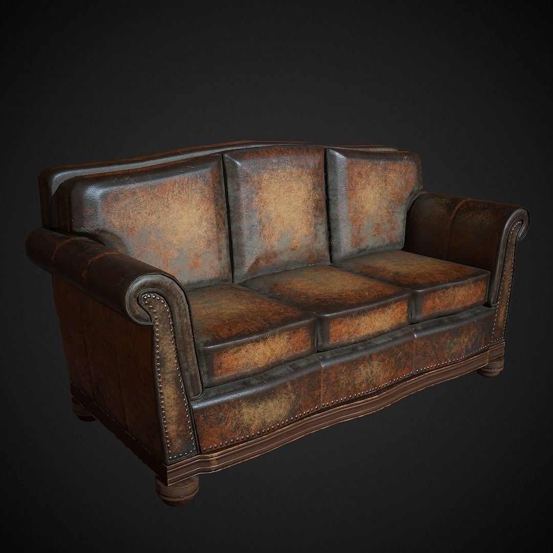 Leather Sofa  Low-poly 3D model_2