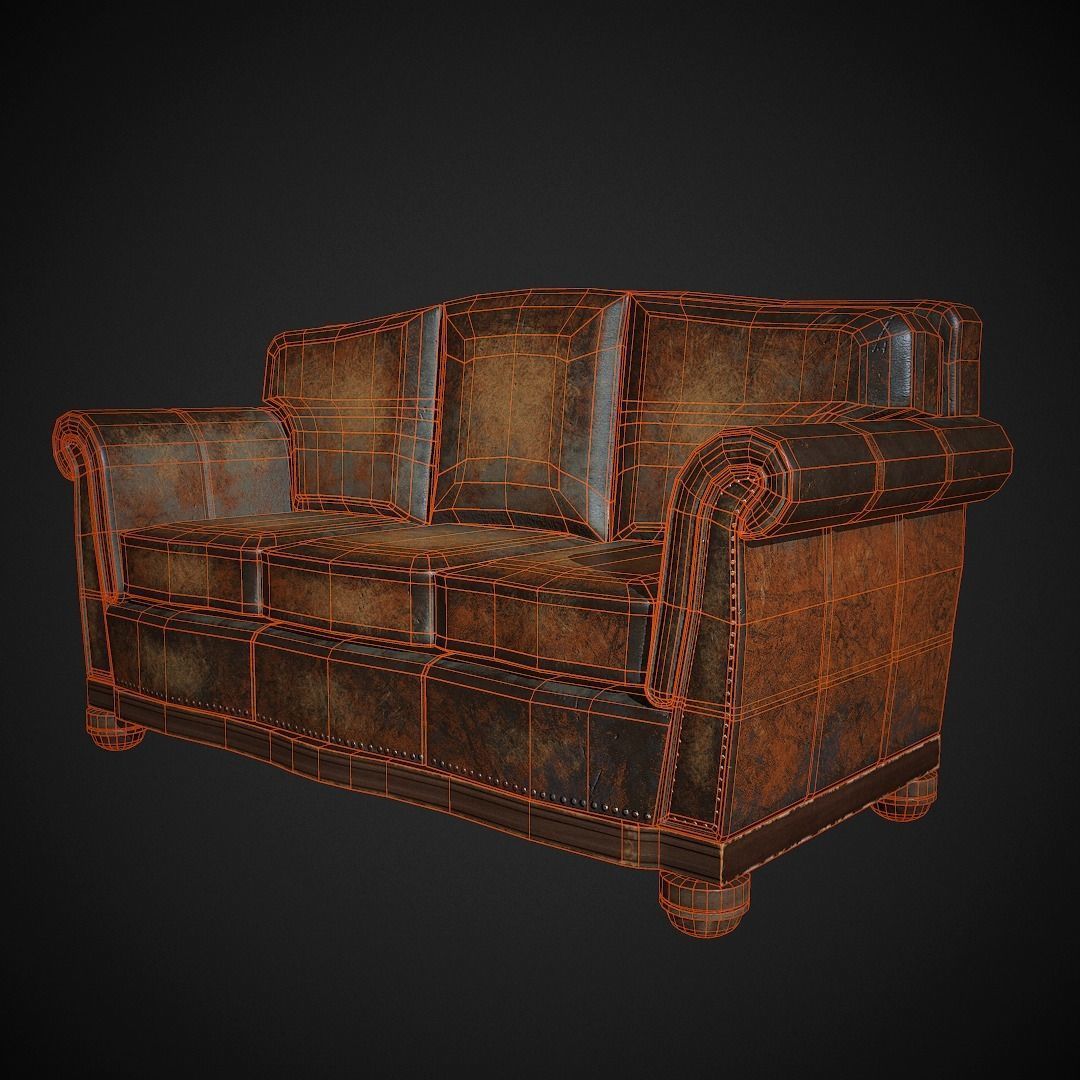 Leather Sofa  Low-poly 3D model_6