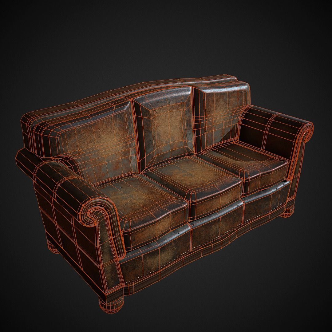 Leather Sofa  Low-poly 3D model_7