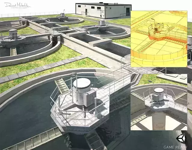 Water Treatment Plant Low Poly Low-poly 3D model
