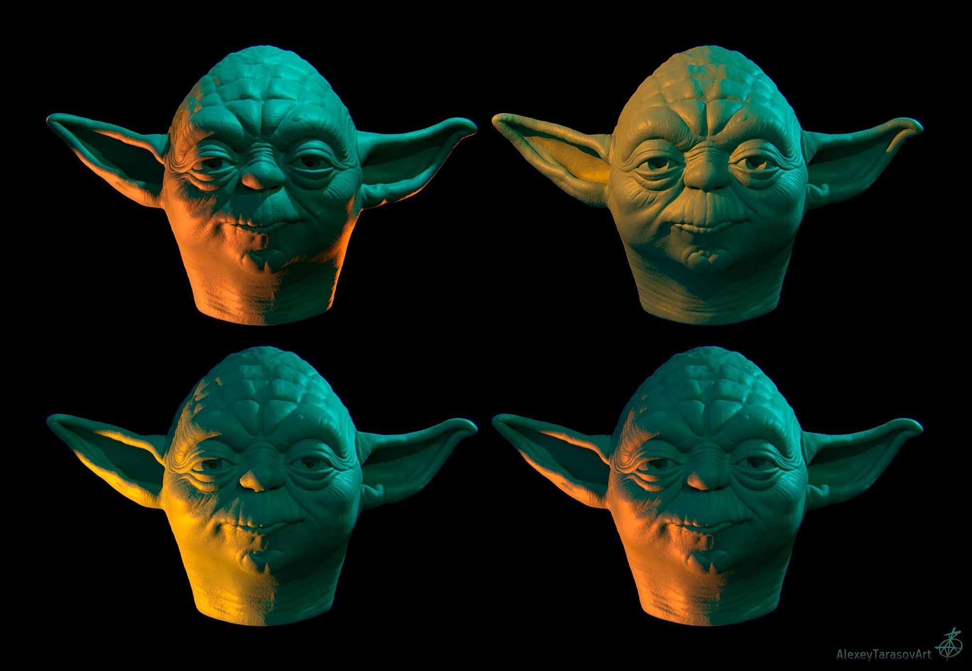 Yoda head 3D print model_11