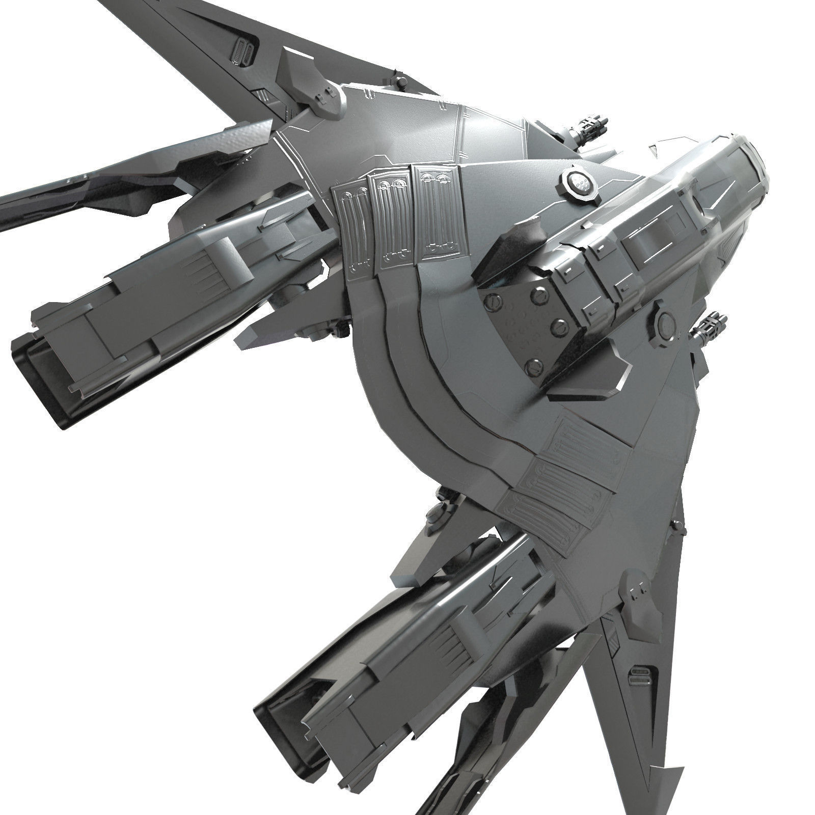spaceship futuristic fighter jet Low-poly 3D model_1