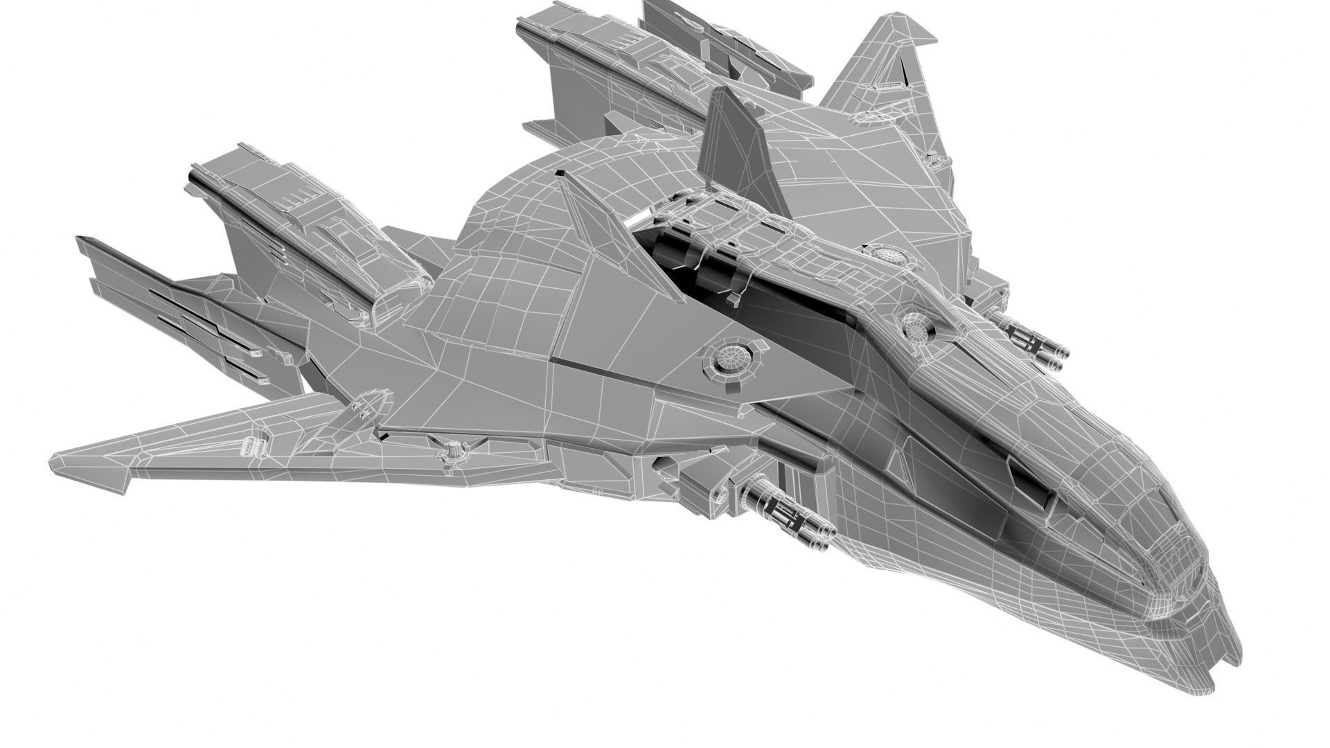 spaceship futuristic fighter jet Low-poly 3D model_8