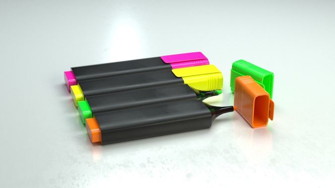 Basic Highlighter Textmarker - Realistic 3D Model Low-poly 3D model