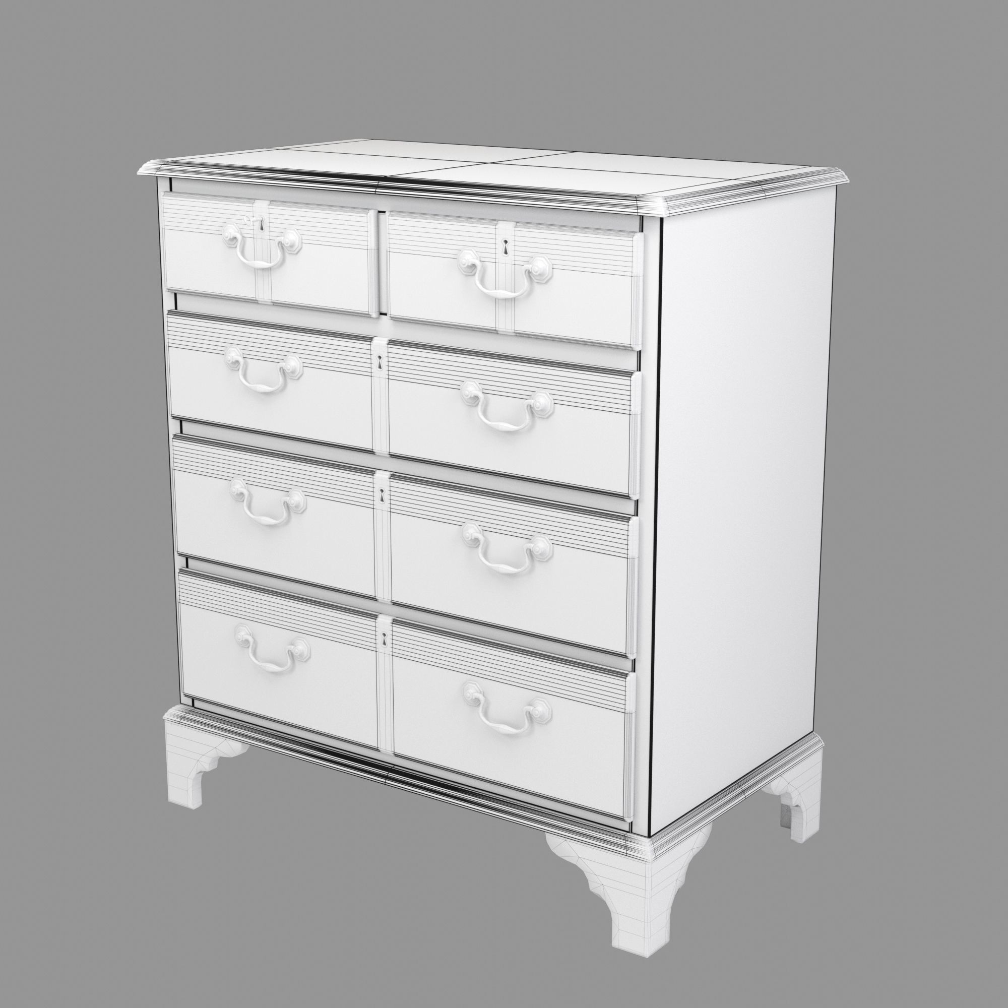 Mahagony antique chest of drawers 3D model_13