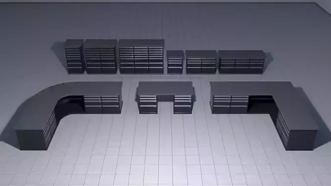 Laboratory shelves and desks 3D model