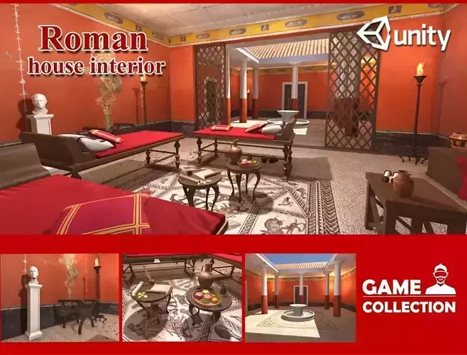 Roman house interior Low-poly 3D model