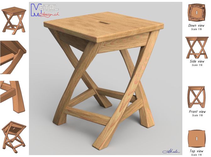 Escabot stool made of wood Free 3D print model