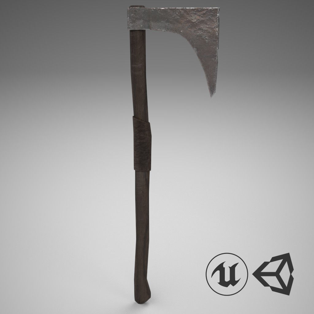 Medieval Axe Low-poly 3D model_5