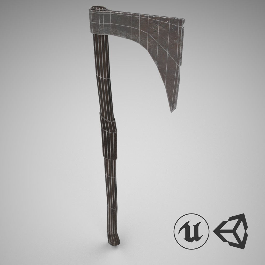 Medieval Axe Low-poly 3D model_1