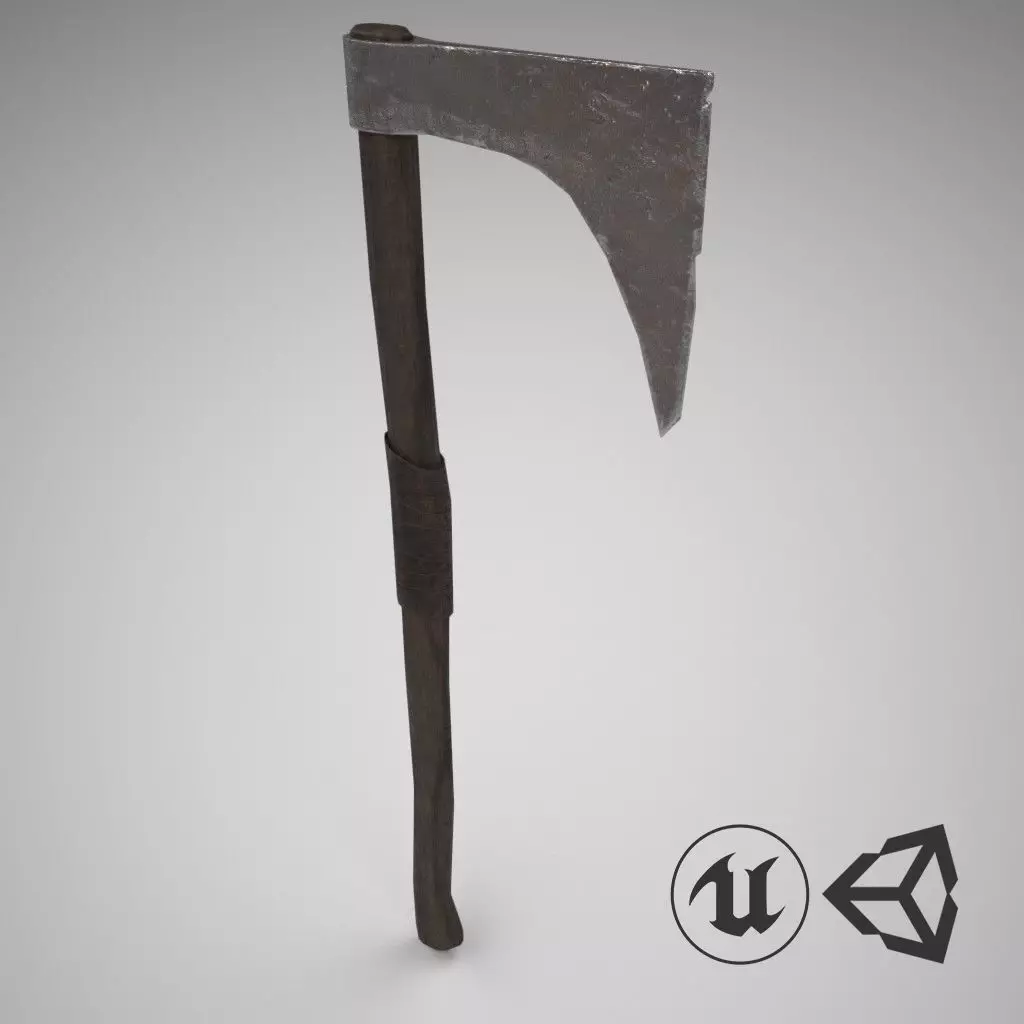 Medieval Axe Low-poly 3D model_0
